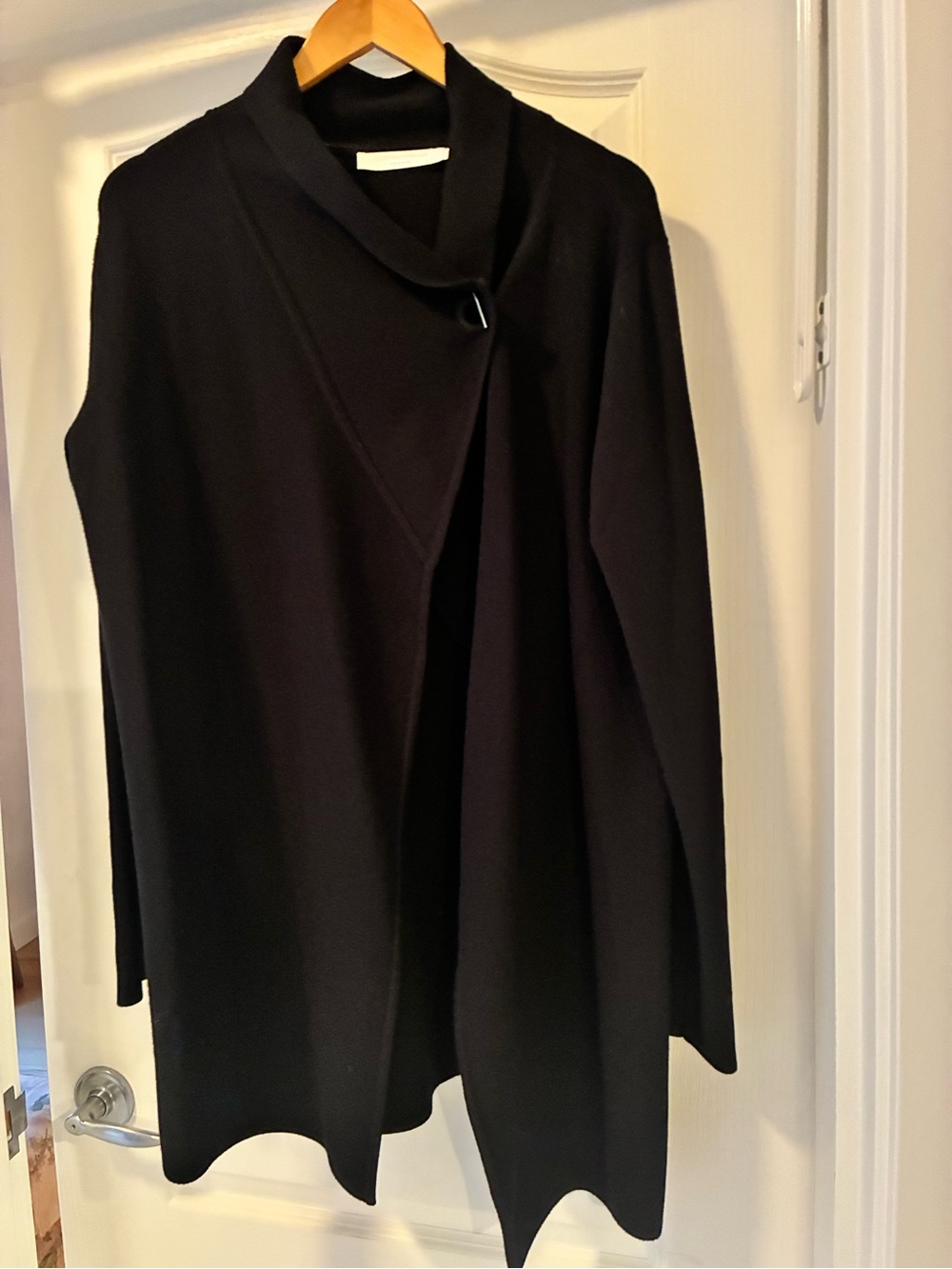 Draped Black Open-Front Cardigan with Single-Ring Accent